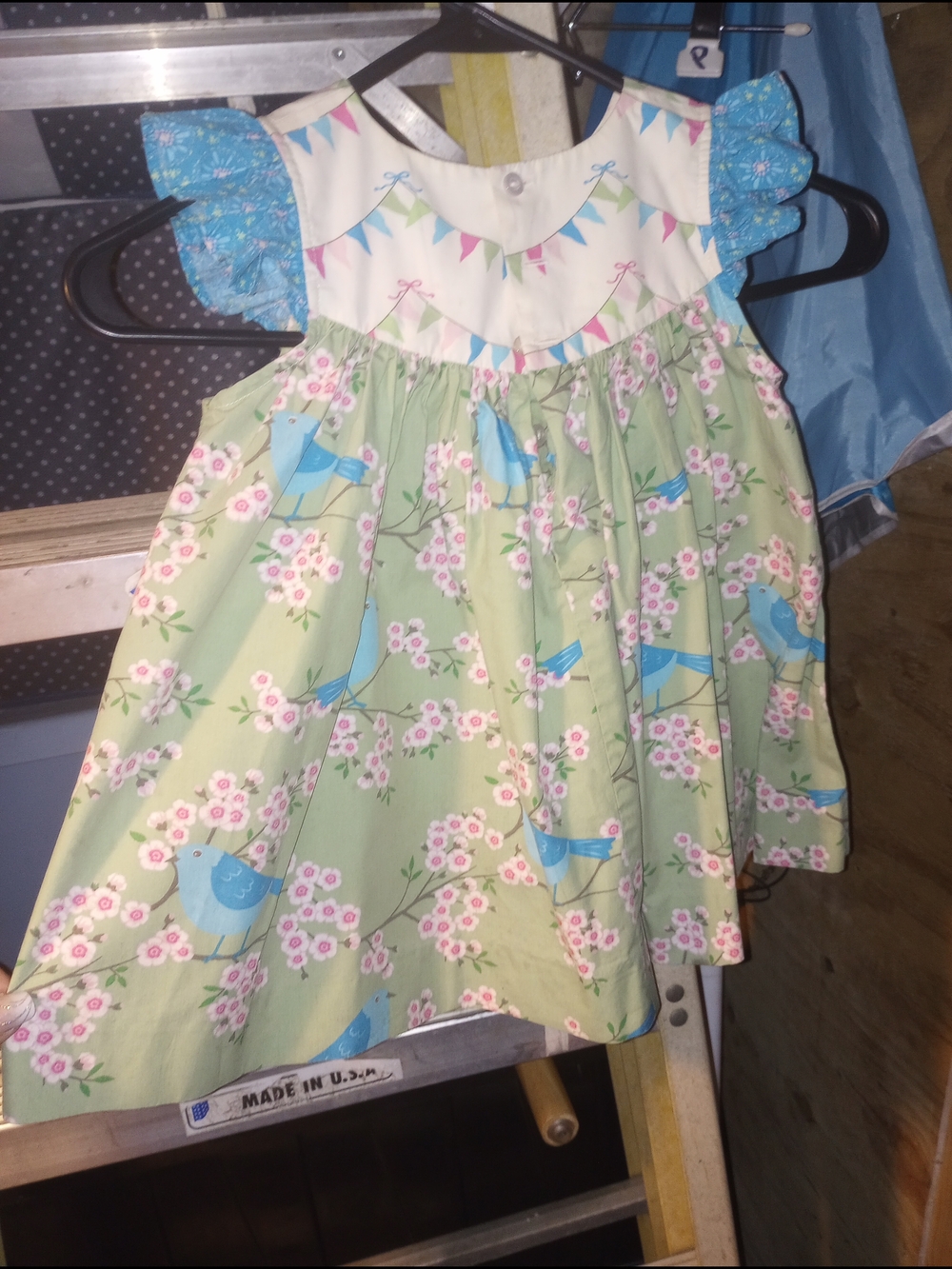 Girls Floral & Blue Bird Sundress with Ruffled Sleeves
